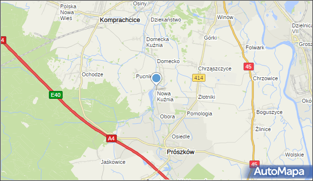 mapa Nowa Kuźnia, Nowa Kuźnia gmina Prószków na mapie Targeo